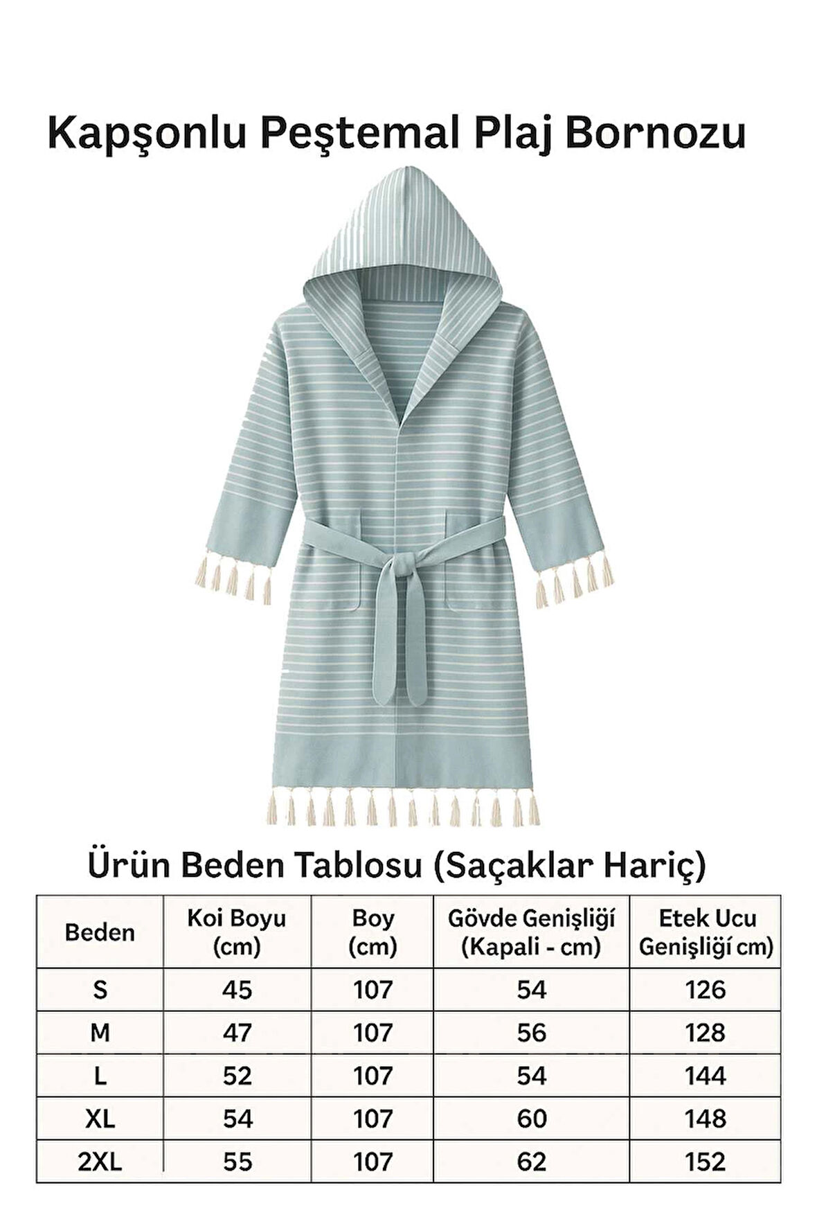 Kapşonlu Unisex Peştamal Plaj Bornozu  %100 Pamuklu Marelina Mavi