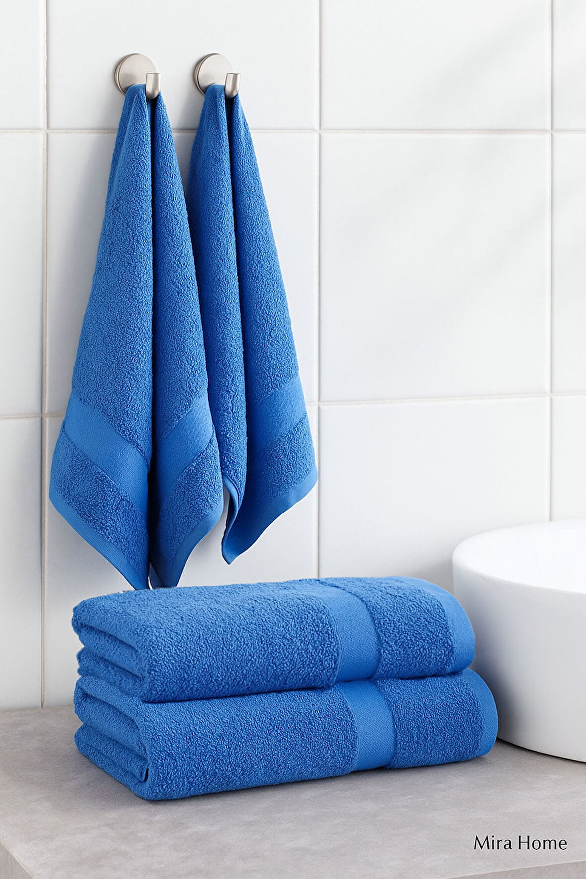 4 Parça Ekonomik Banyo Havlu Takımı %100 Pamuklu Quickdry Mavi