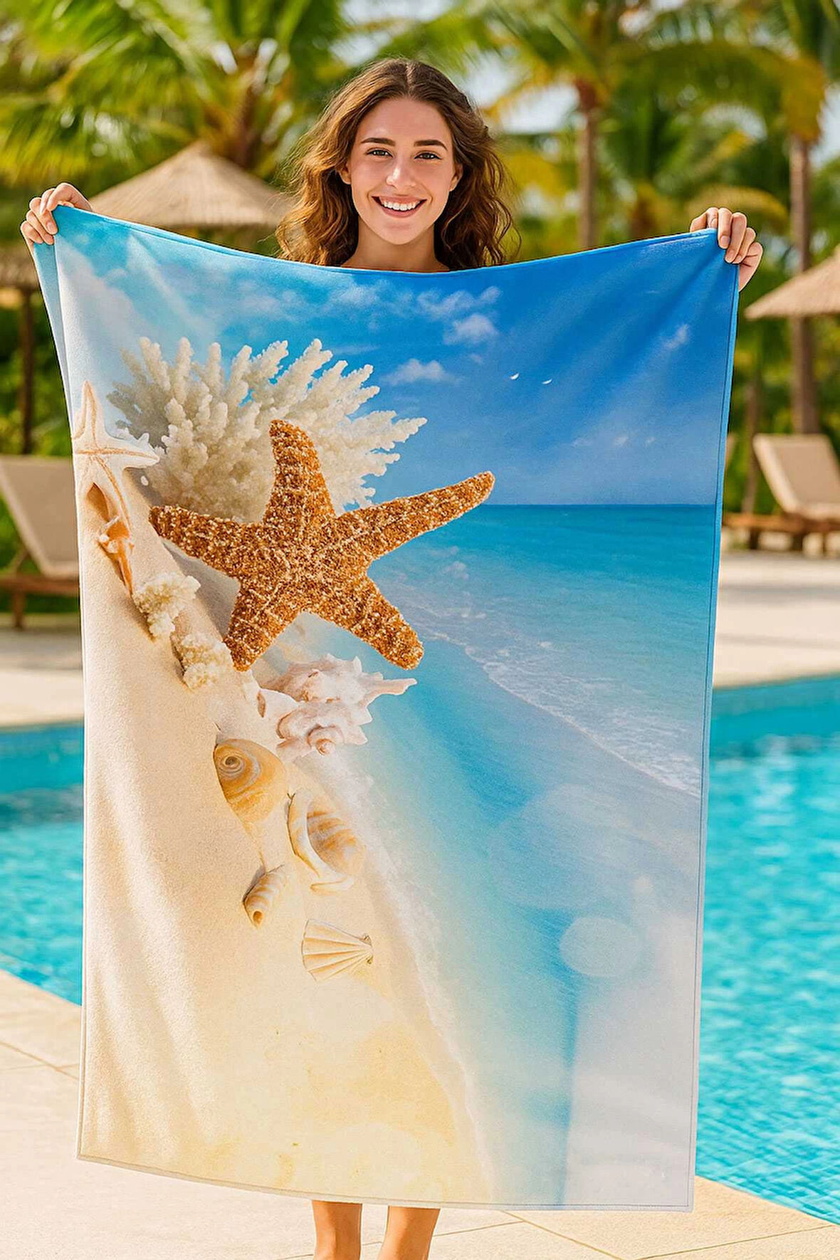 SeaDream Tropikal Desenli Plaj Havlusu 70X140 Cm  DenizYıldızı