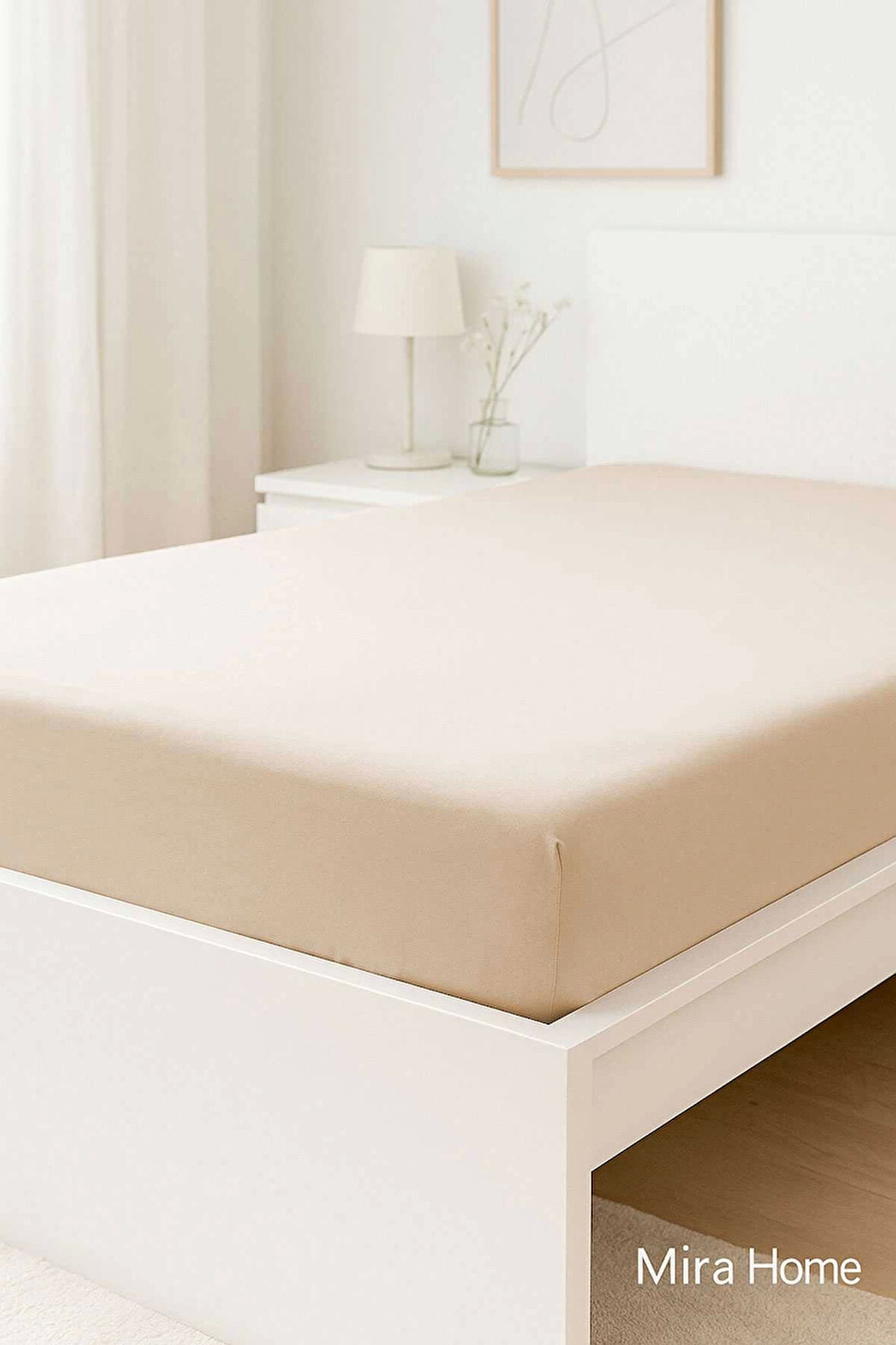 Çift Kişilik Düz Penye  %100 Pamuklu Lastikli Çarşaf 180X200 Newsheet Bej