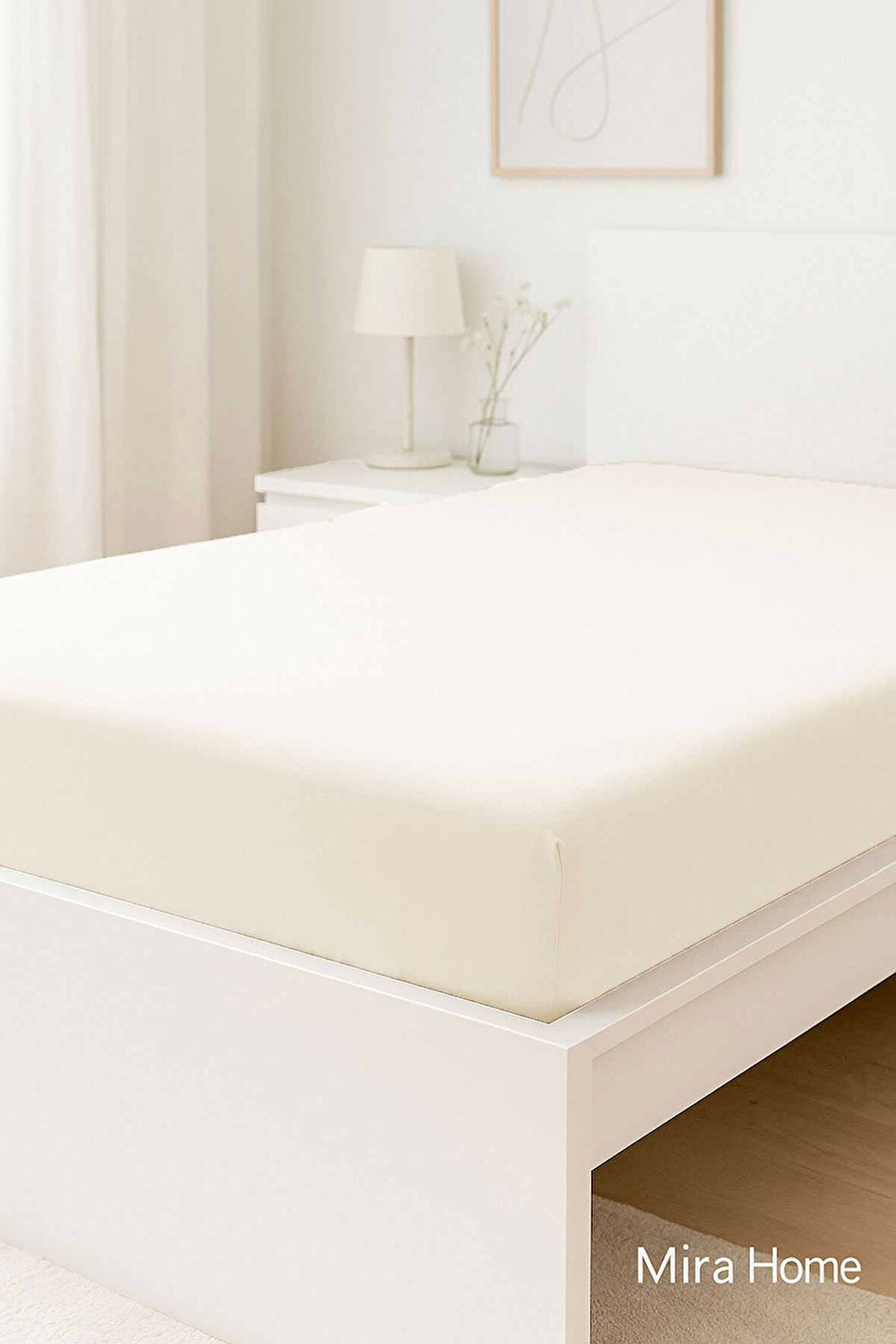 Çift Kişilik Düz Penye  %100 Pamuklu Lastikli Çarşaf 180X200 Newsheet Ekru