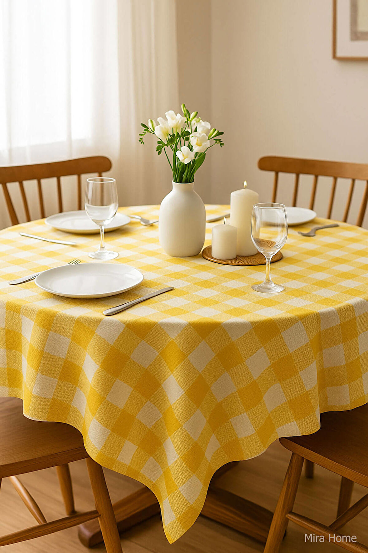 Mira Home Kareli Masa Örtüsü Sofra Bezi 160X160 Cm Happytime