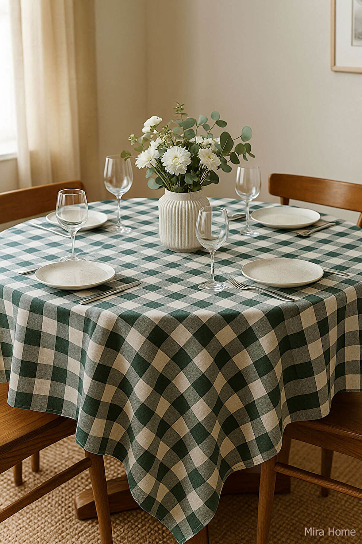 Mira Home Kareli Masa Örtüsü Sofra Bezi 160X160 Cm Happytime