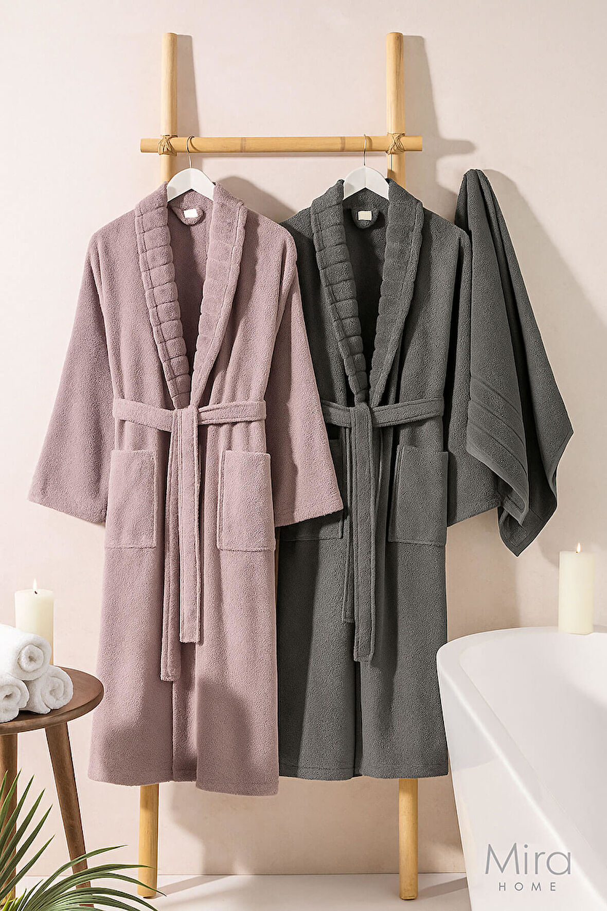 4 Parça Soft Elegance Banyo Aile Bornoz Seti %100 Pamuklu