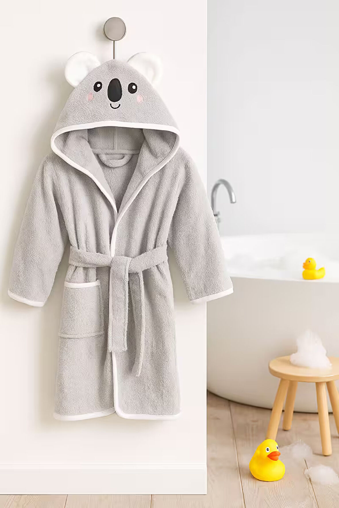 Kapşonlu Hayvan Desenli Çocuk Banyo Deniz Plaj Bornozu %100 Pamuklu 