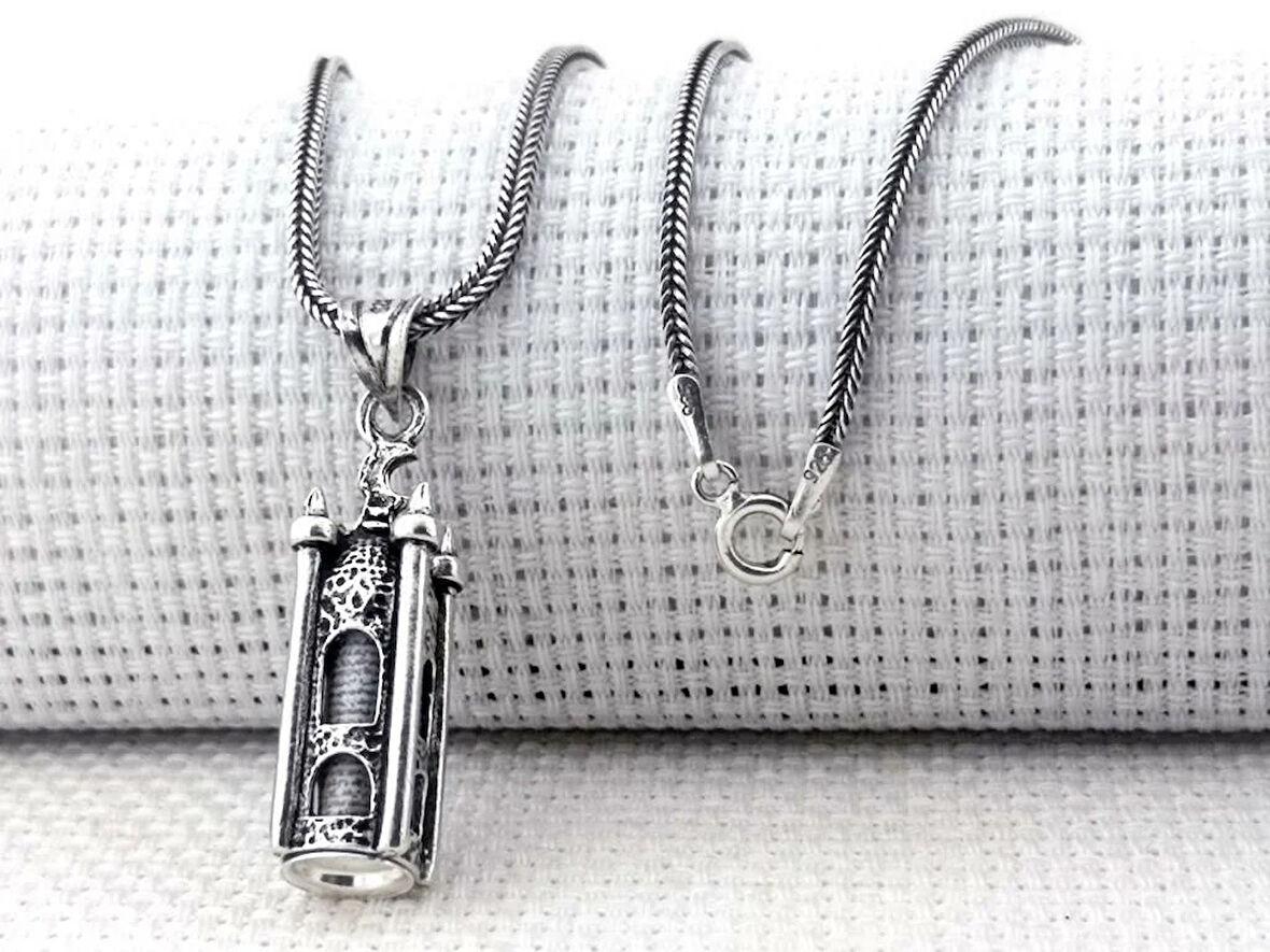 Minare Tasarımlı Cevşen Kebir Dualı 925 Ayar Gümüş Erkek Kolye