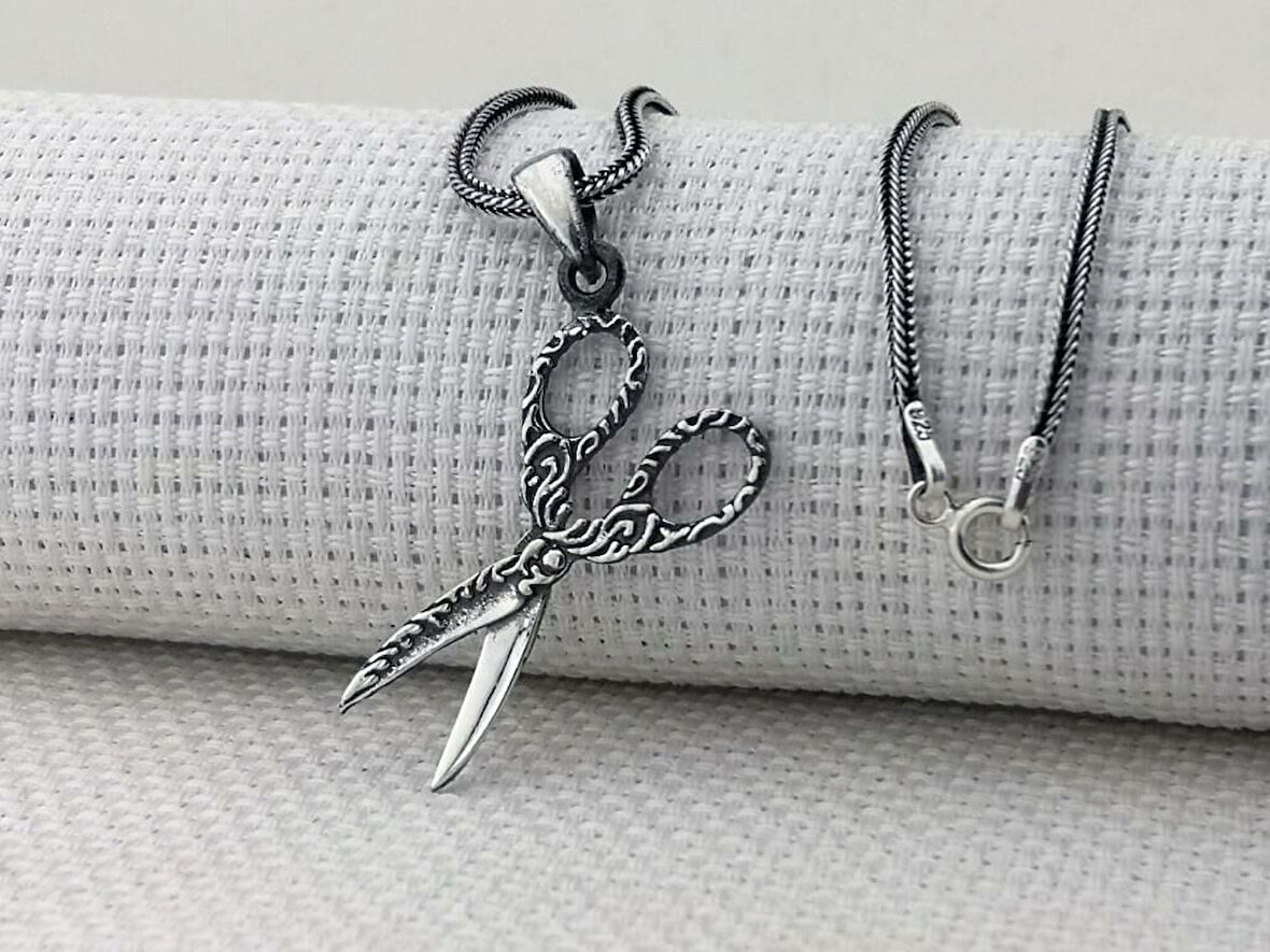 Makas Tasarımlı 925 Ayar Gümüş Erkek Kolye