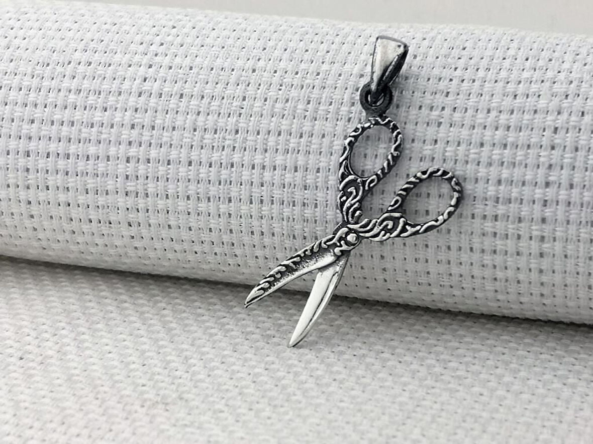 Makas Tasarımlı 925 Ayar Gümüş Erkek Kolye Ucu