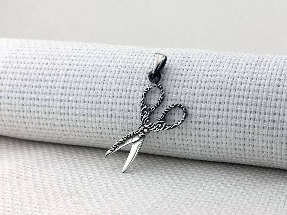 Makas Tasarımlı 925 Ayar Gümüş Erkek Kolye Ucu