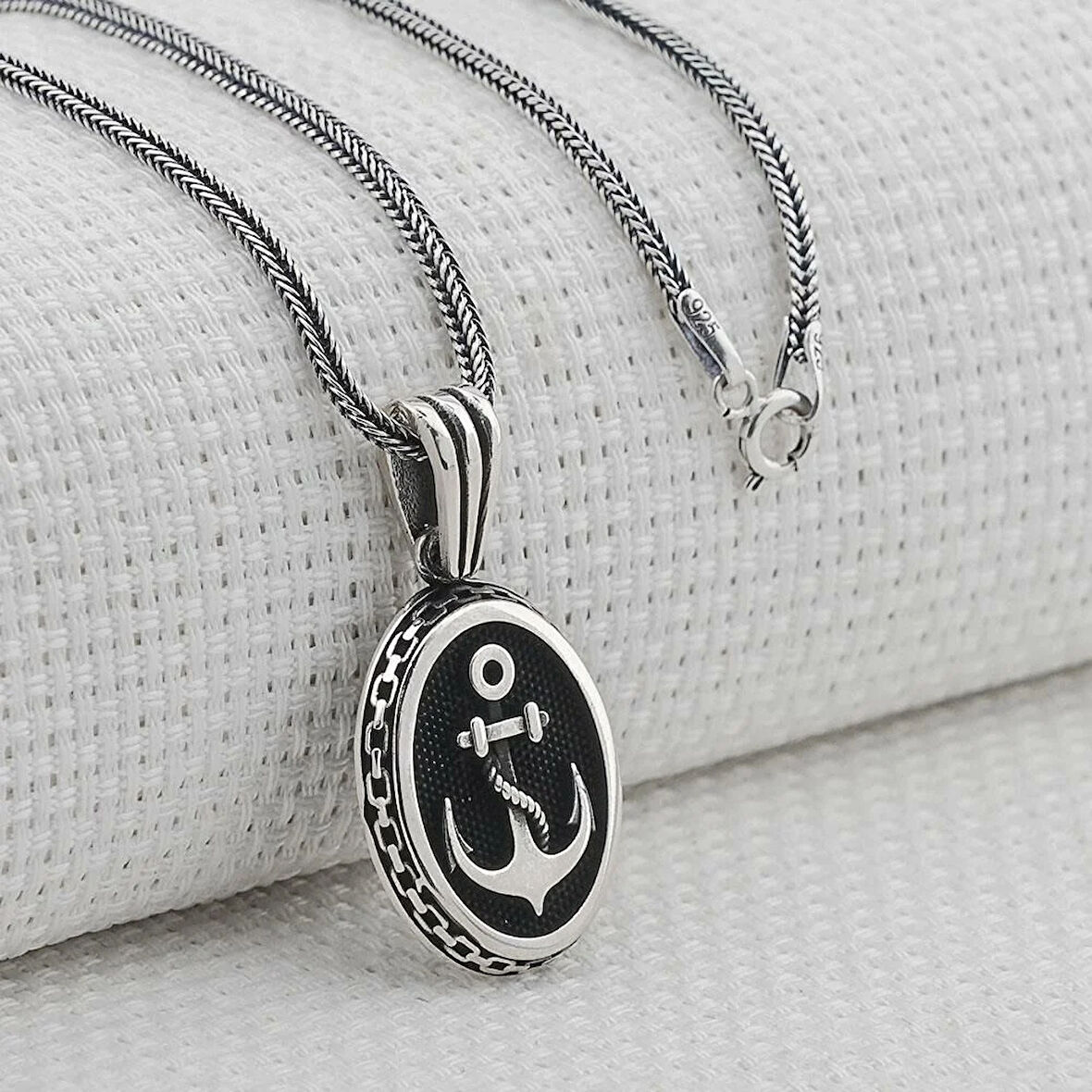 Denizci Çapa Tasarımlı 925 Ayar Gümüş Erkek Kolye