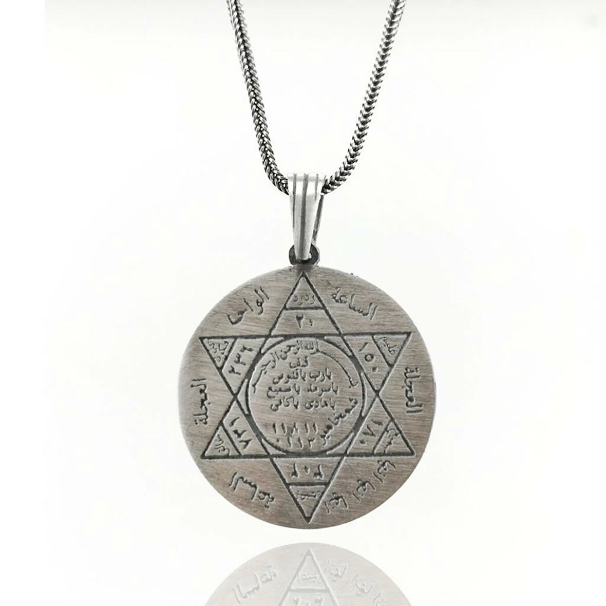 Süleyman Mührü Kalın Zincirli 925 Ayar Gümüş Erkek Kolye