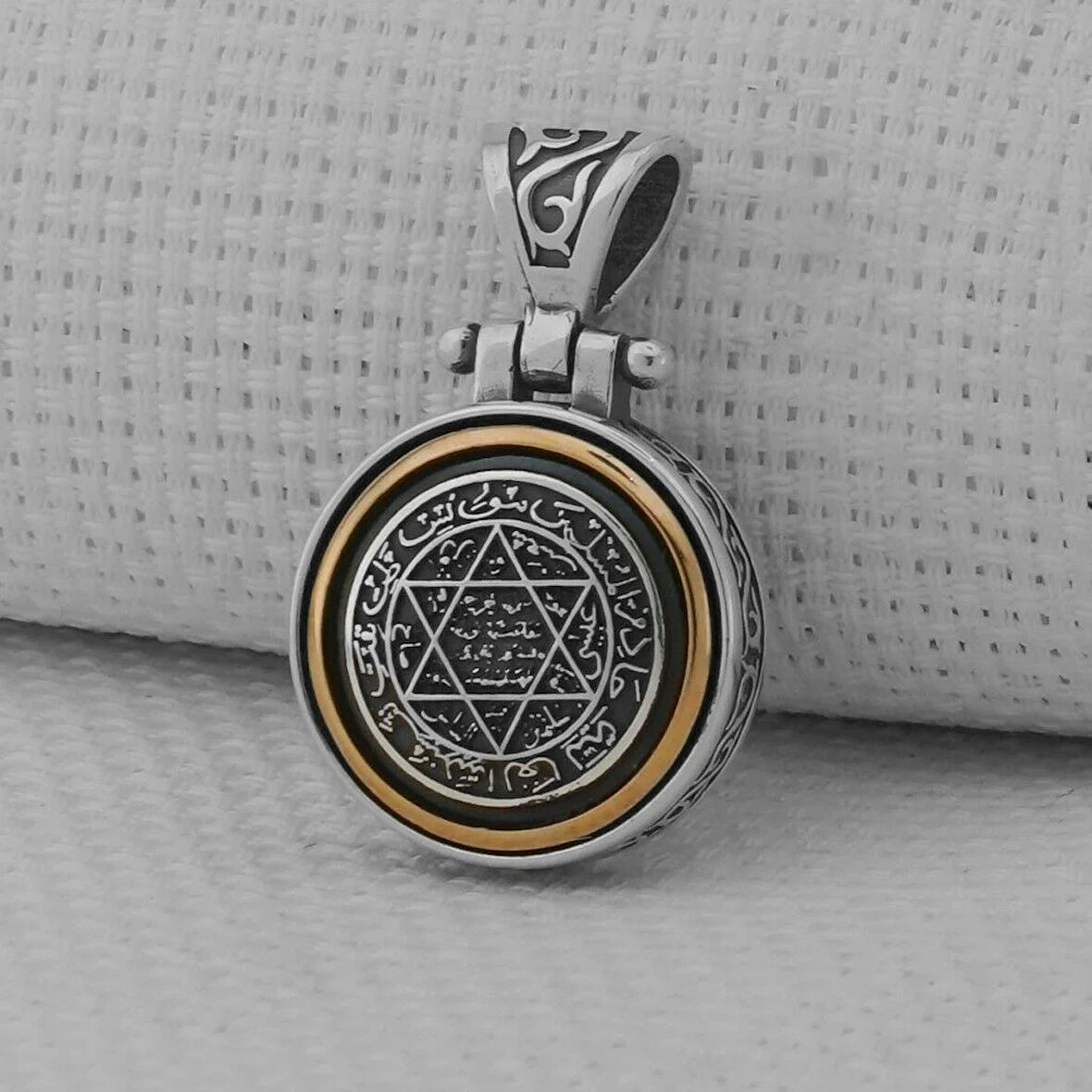 Ortası Dönen Süleyman Mührü 925 Ayar Gümüş Erkek Kolye