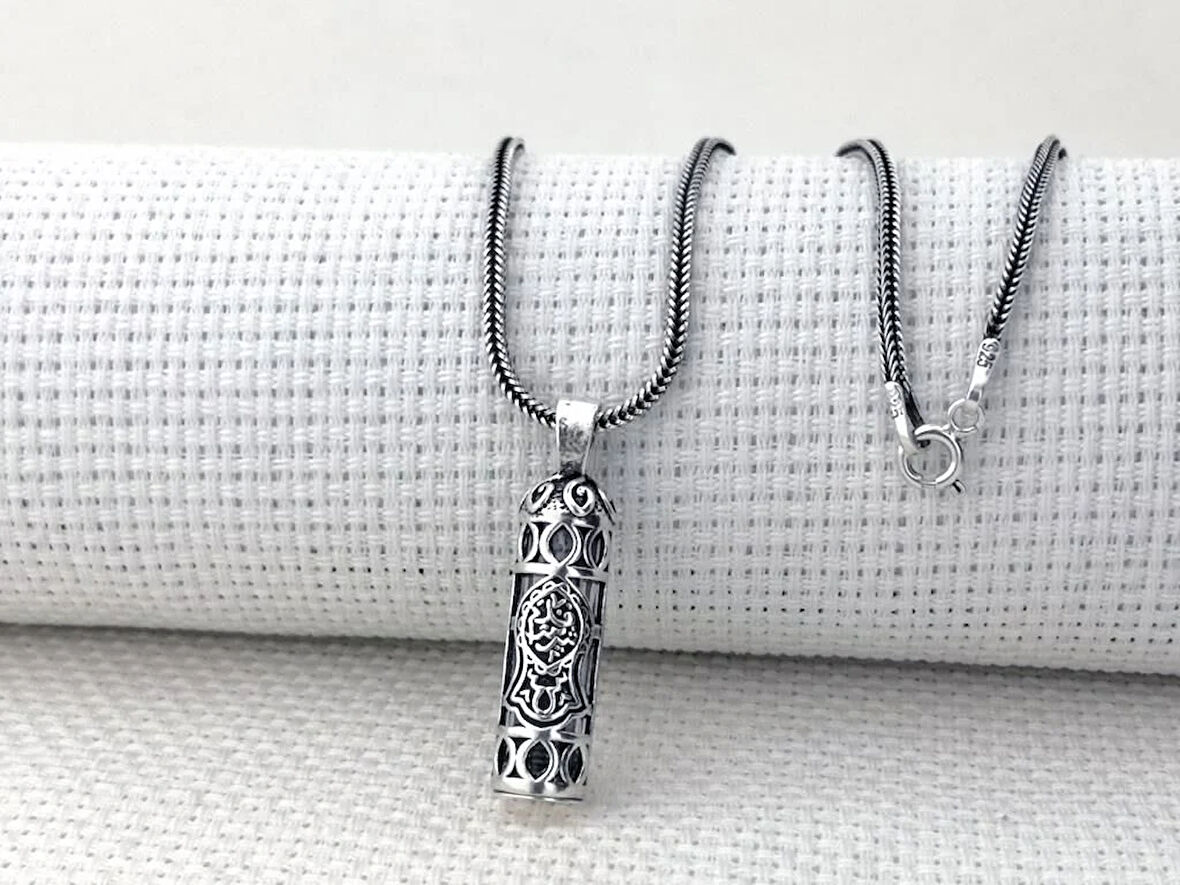 Nali Şerif Motifli Cevşen Kebir Dualı Muska 925 Ayar Kalın Zincirli Gümüş Erkek Kolye