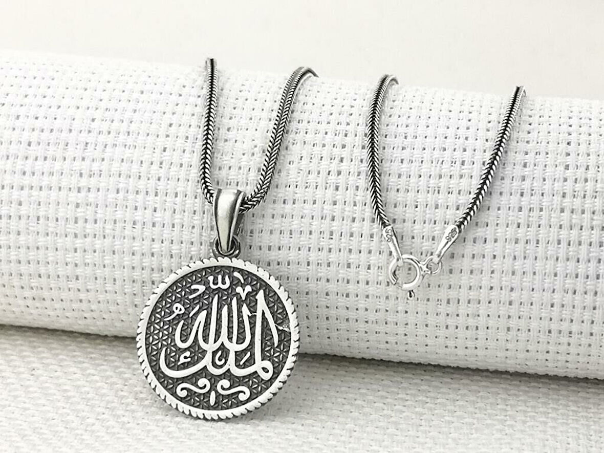 Mulki Allah Mulk Allahın Yazılı 925 Ayar Gümüş Erkek Kolye