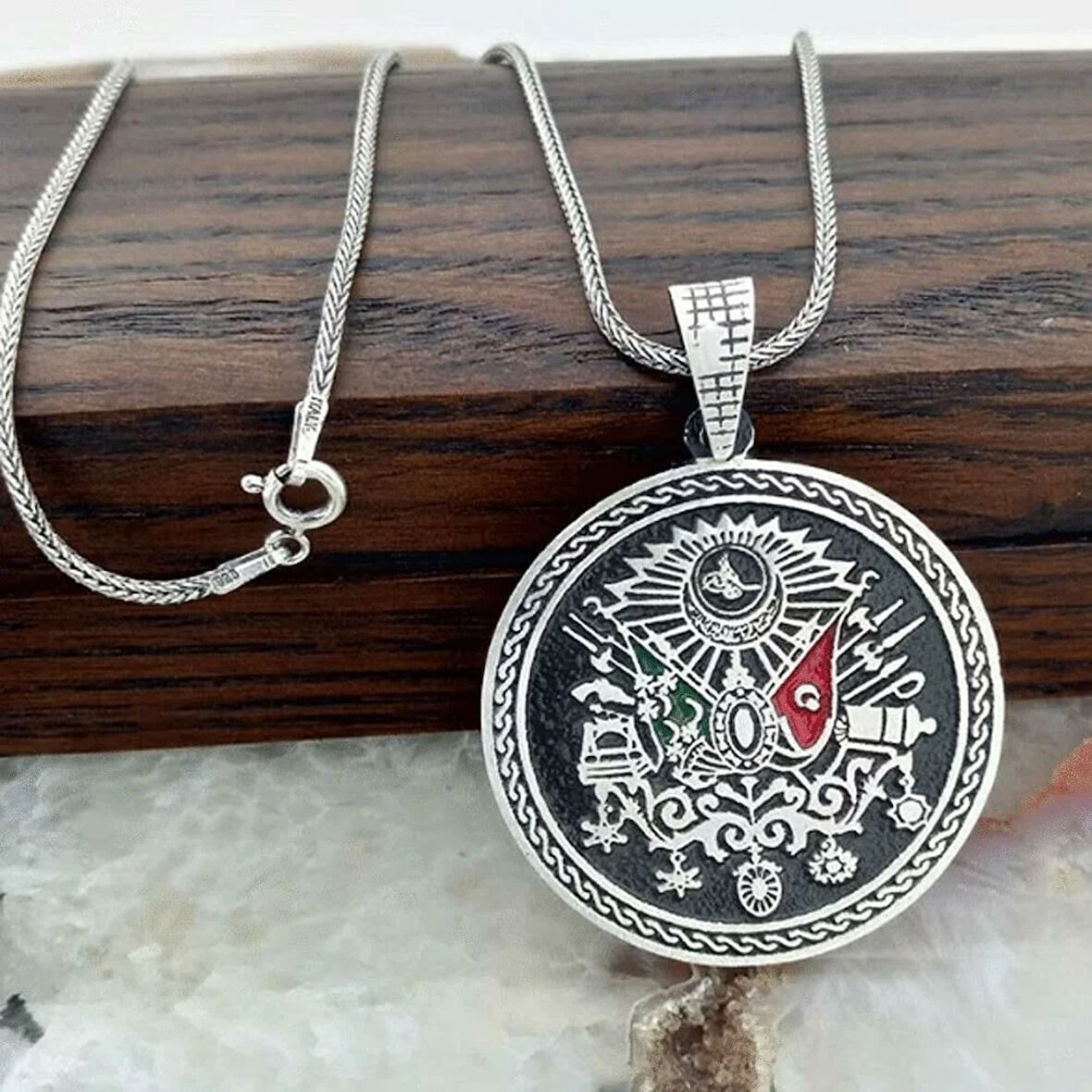 Osmanlı Devlet Arması Büyük 925 Ayar Gümüş Erkek Kolye