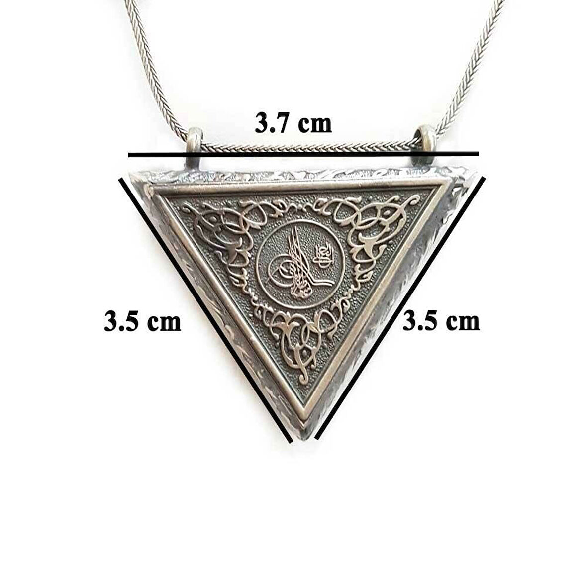 Osmanlı Tuğralı Üçgen Muska Kabi 925 Ayar Gümüş Erkek Kolye