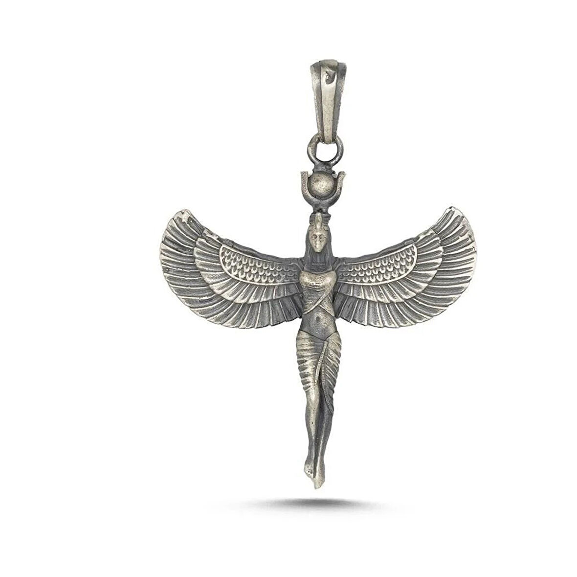 Mısır Antik tanrıcası İsis Figürlü Üç Boyutlu 925 Ayar Gümüş Erkek Kolye Ucu
