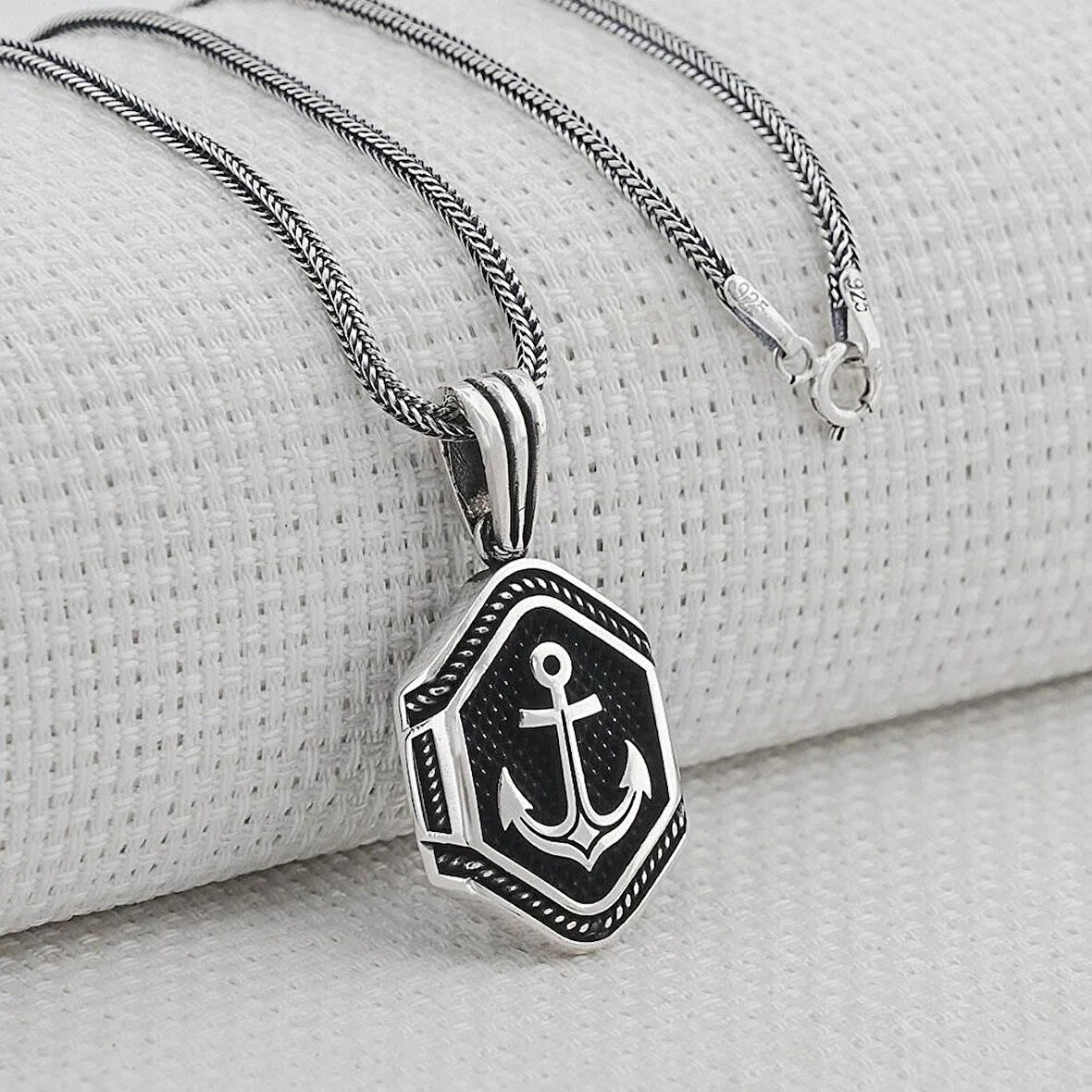 Çapa Denizci 925 Ayar Gümüş Erkek Kolye