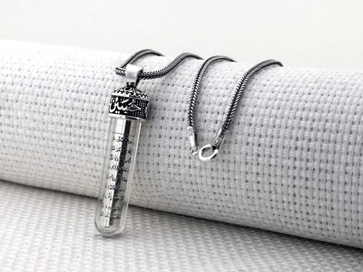 Ayetel Kursi Dualı Zemzem Sulu Muska Cevşen 925 Ayar Gümüş Erkek Kolye