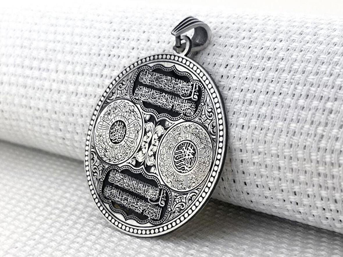 Nas Felak İnşirah Sureleri Koruma duaları Yazılı 925 Ayar Gümüş Erkek Kolye Ucu