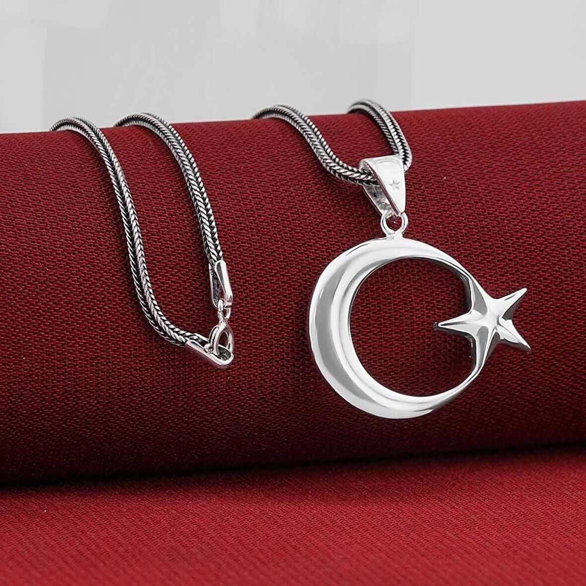 Ay Yıldız 925 Ayar Gümüş Erkek Kolye