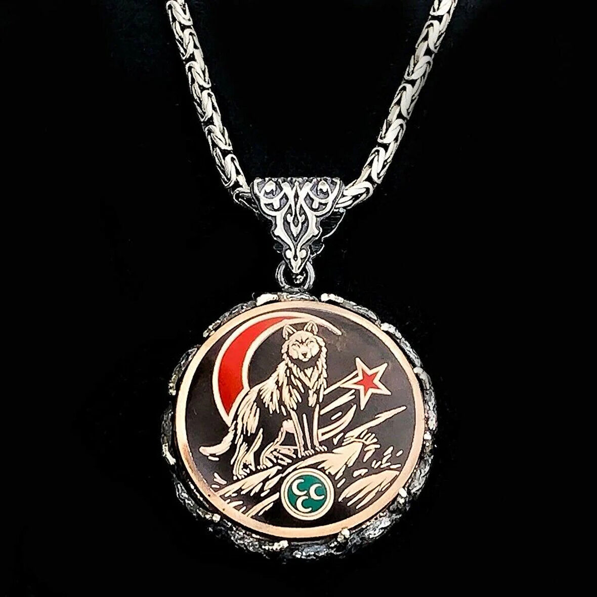 Ay Yıldız Hilal Bozkurt Kral Zincir 925 Ayar Gümüş Erkek Kolye