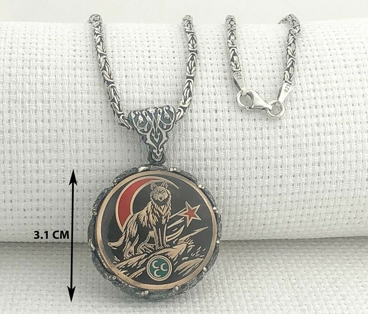 Ay Yıldız Hilal Bozkurt Kral Zincir 925 Ayar Gümüş Erkek Kolye