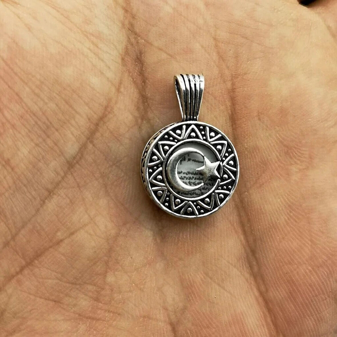 Ay Yıldız Tasarımlı cevşeni Kebir Dua 925 Ayar Gümüş Erkek Kolye Ucu