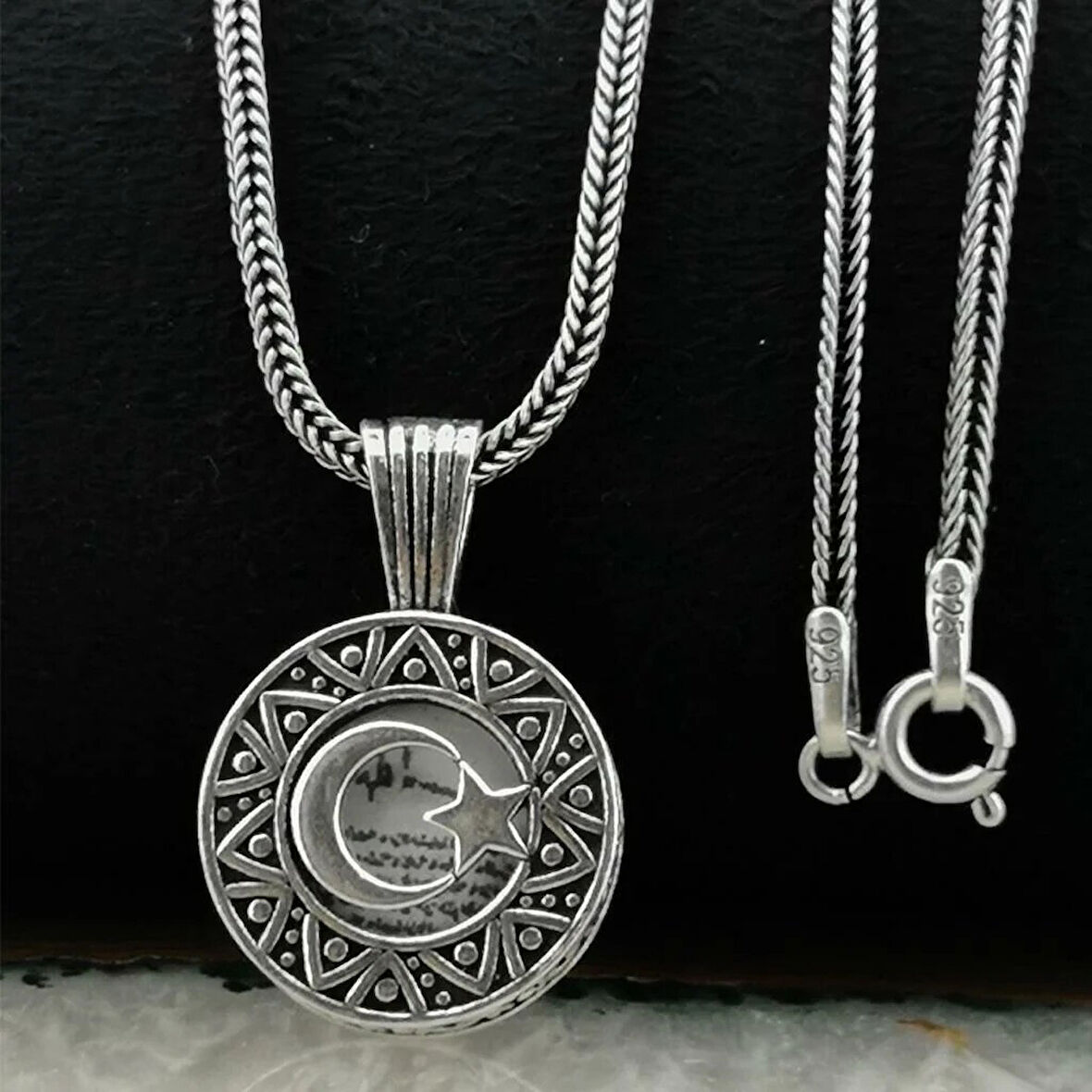 Ay Yıldız Tasarımlı cevşeni Kebir Dua 925 Ayar Gümüş Erkek Kolye