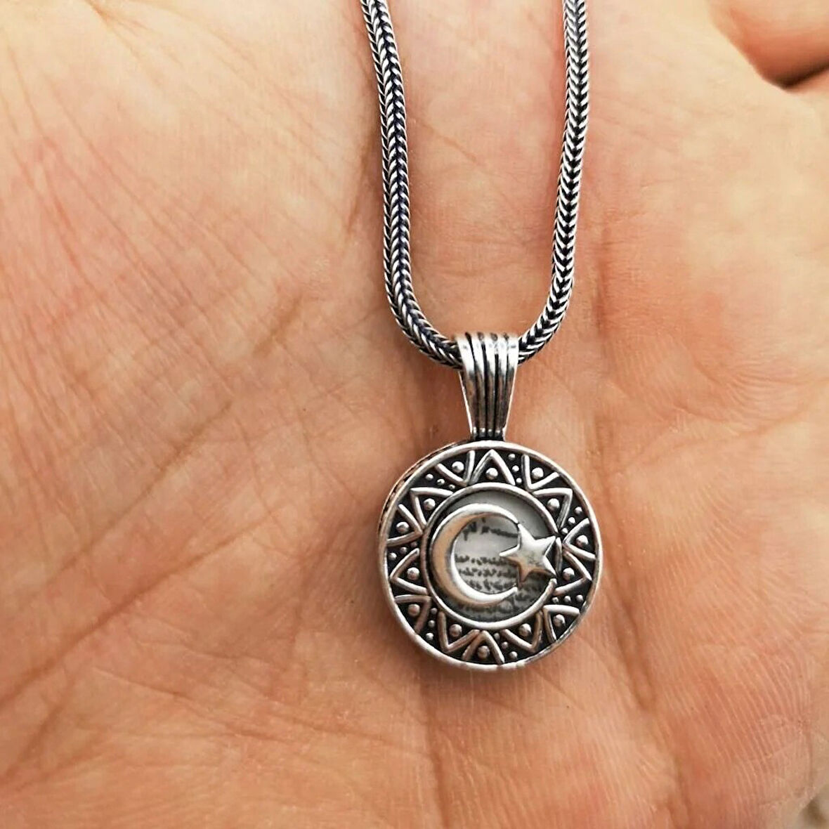 Ay Yıldız Tasarımlı cevşeni Kebir Dua 925 Ayar Gümüş Erkek Kolye