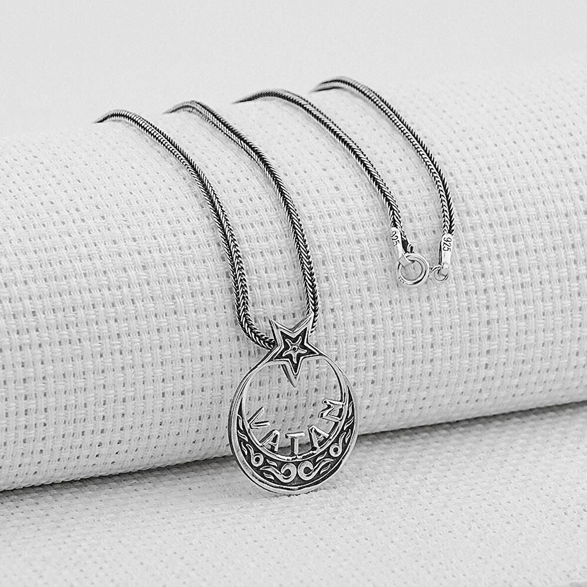 Ay Yıldız Tasarımlı  925 Ayar Gümüş Erkek Kolye