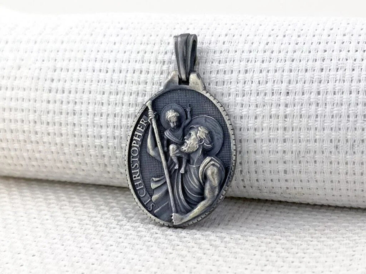 Aziz Christopher Üç Boyutlu  925 Ayar Gümüş Erkek Kolye Ucu