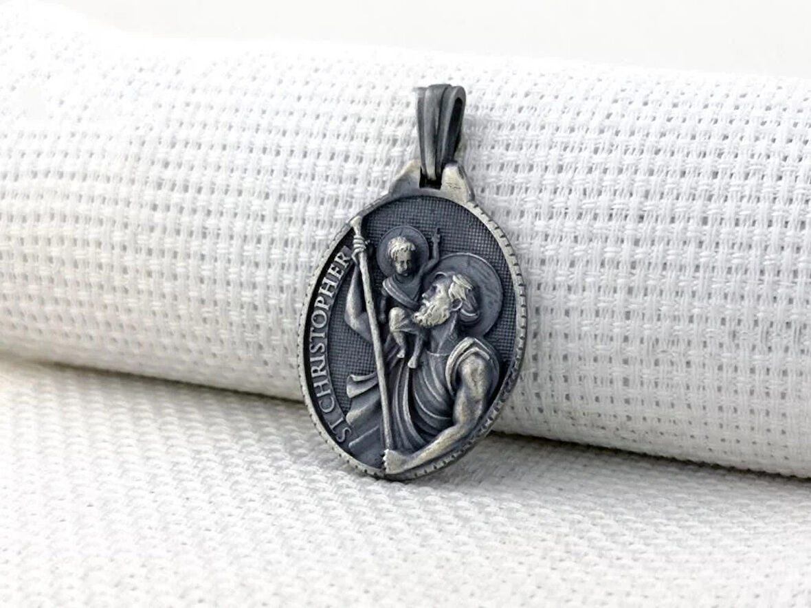 Aziz Christopher Üç Boyutlu  925 Ayar Gümüş Erkek Kolye Ucu