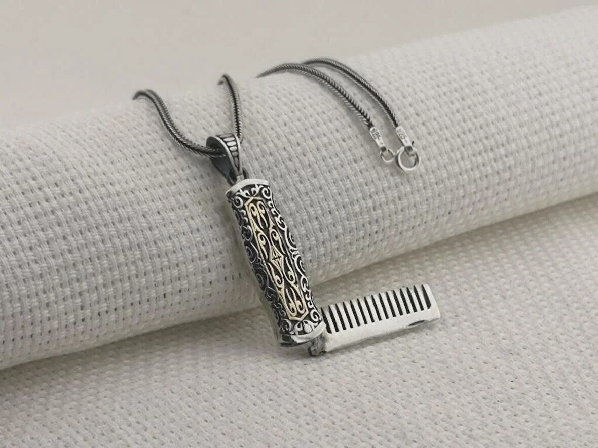 Tasarım Berber Tarağı  925 Ayar Gümüş Erkek Kolye