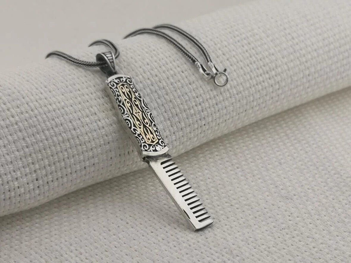 Berber Tarağı Tasarımı  925 Ayar Gümüş Erkek Kolye