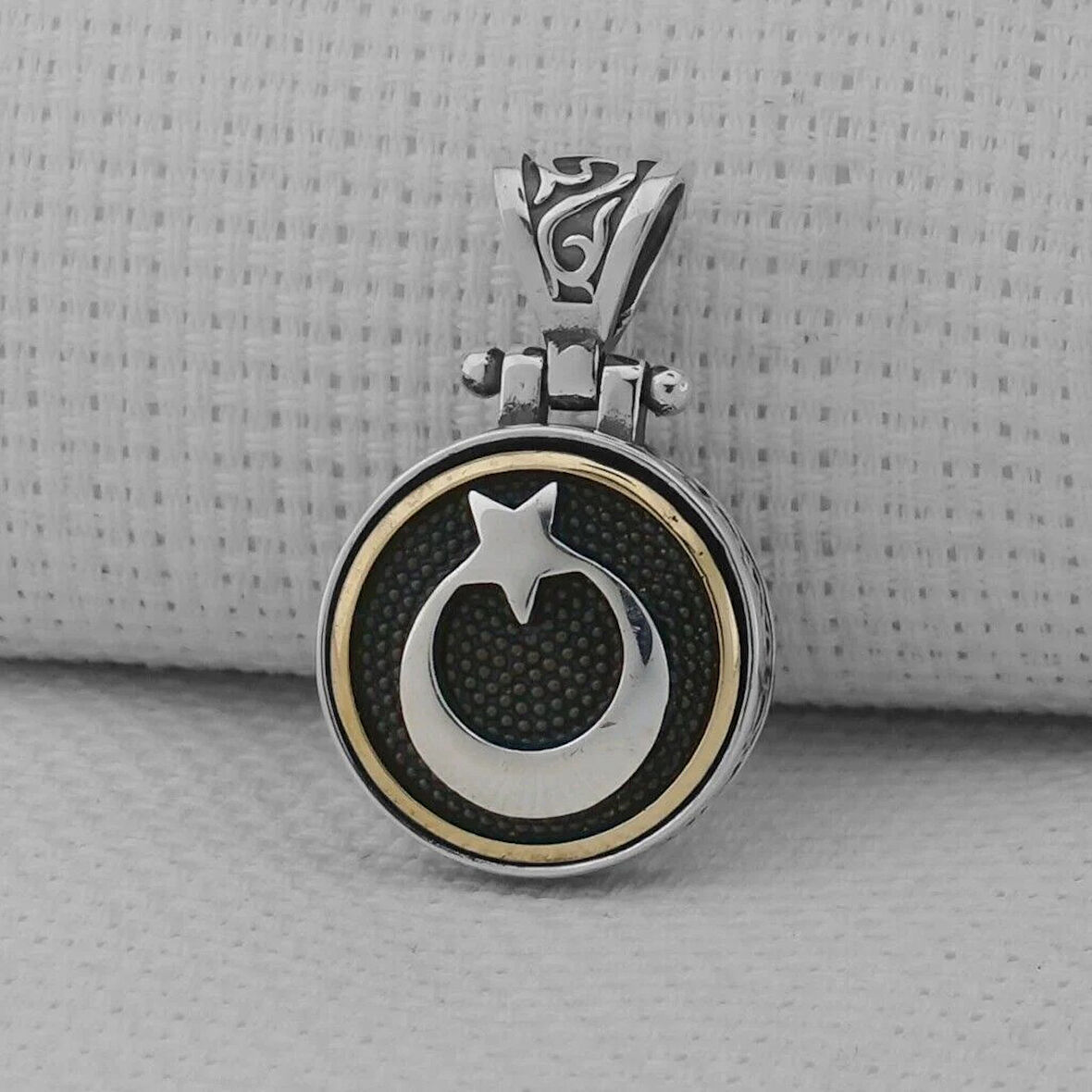 Ay Yıldız Ortası Dönen Tasarımlı 925 Ayar Gümüş Erkek Kolye Ucu