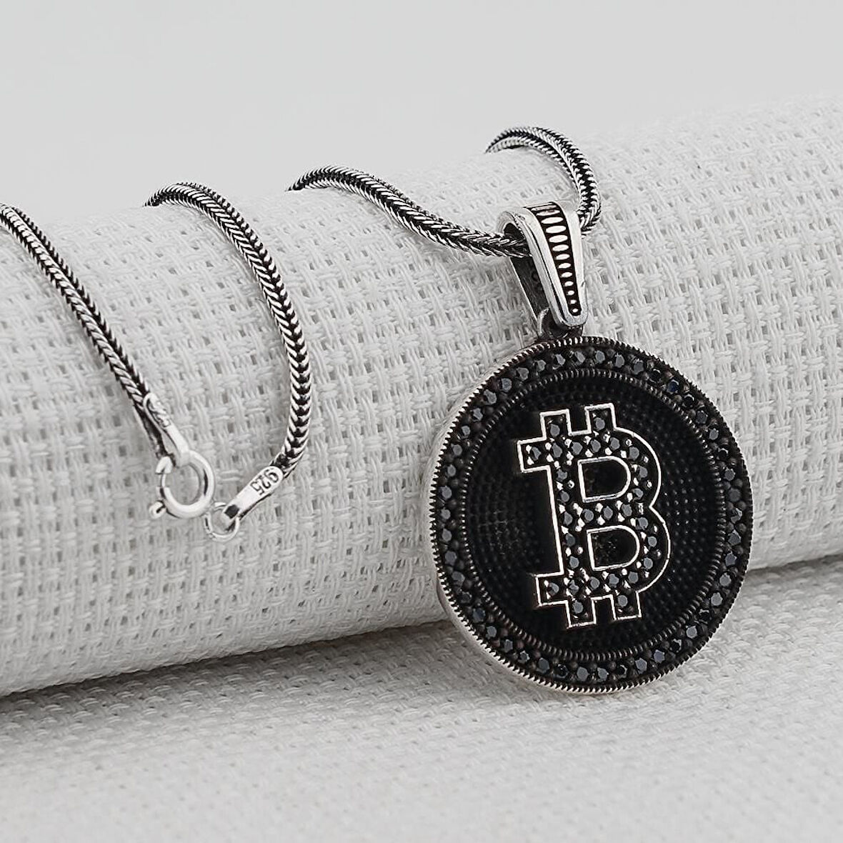 Bitcoin 925 Ayar Gümüş Erkek Kolye