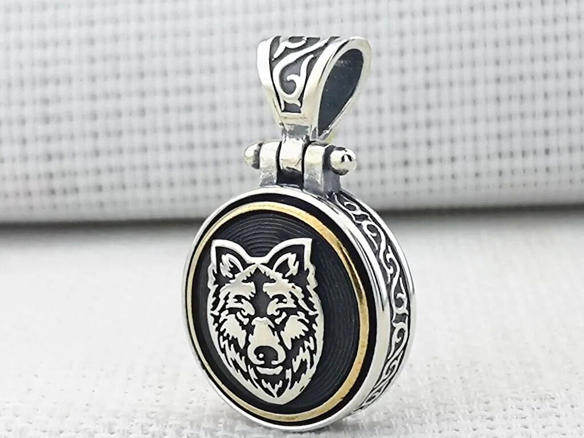 Bozkurt Ortası Dönen Tasarımlı 925 Ayar Gümüş Erkek Kolye Ucu