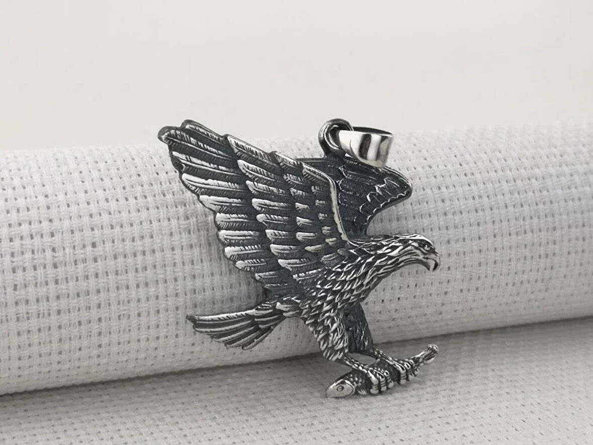 Büyük Kartal Tasarımlı  925 Ayar Gümüş Erkek Kolye Ucu