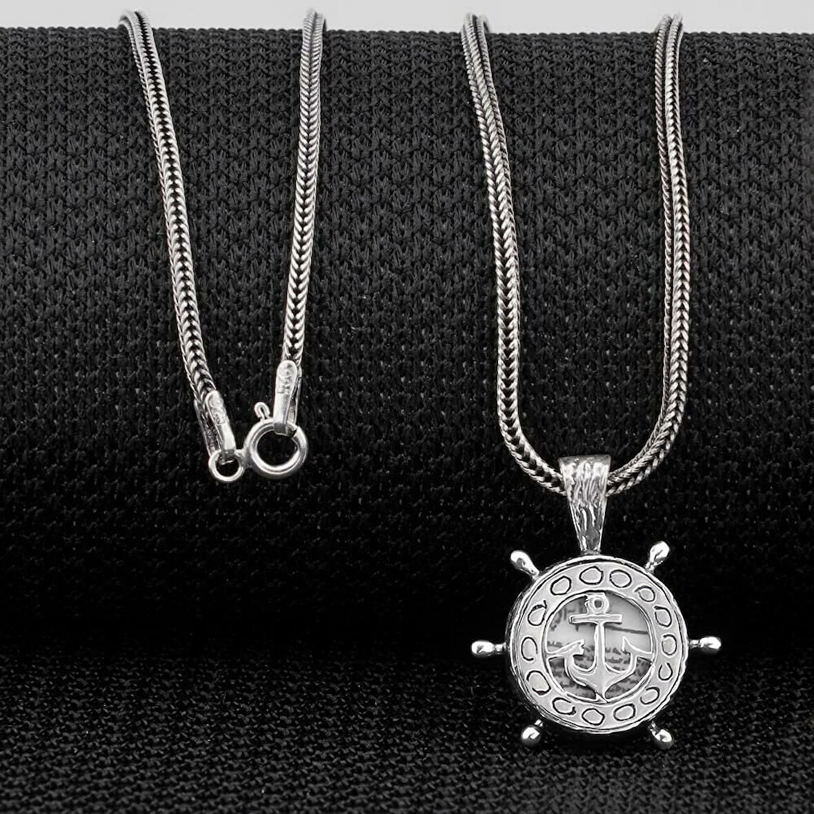 Cevşeni Kebir Dualı Yazılı Çapa Dümen Tasarımlı 925 Ayar Gümüş Erkek Kolye