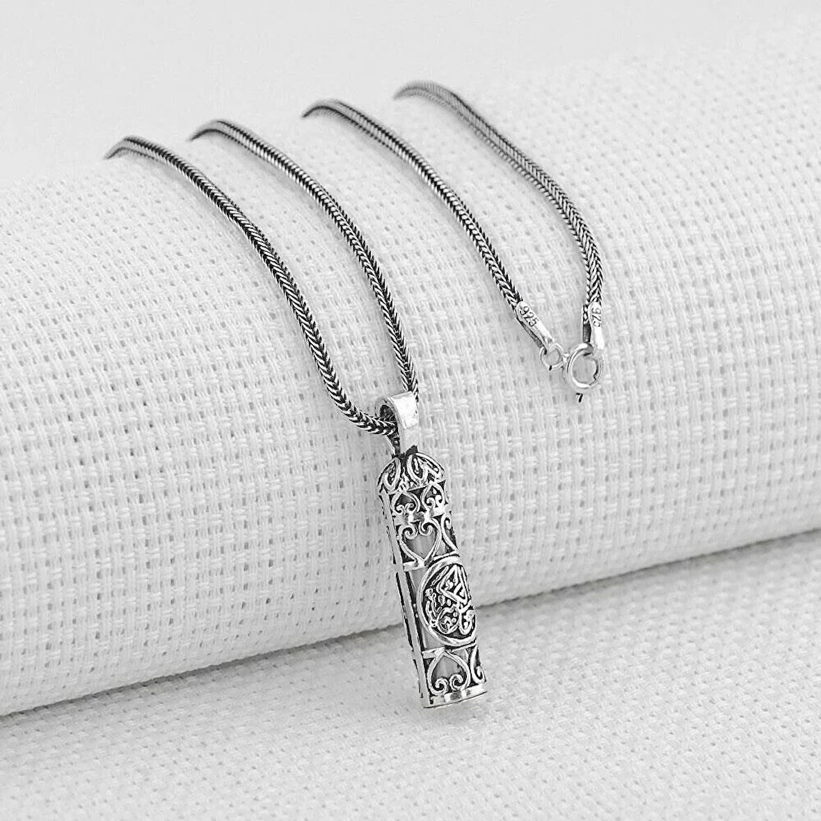 Kalın Zincirli Kebir Dualı Cevşen 925 Ayar Gümüş Erkek Kolye