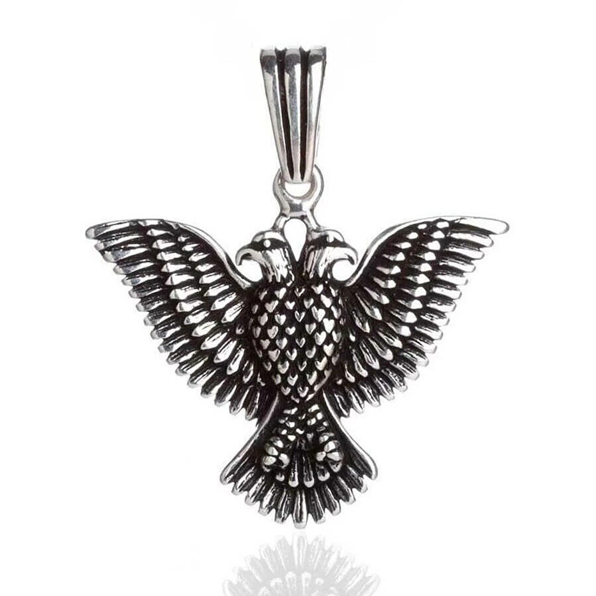 Çift Başlı Kartal  Türk Yazılı 925 Ayar Gümüş Erkek Kolye Ucu