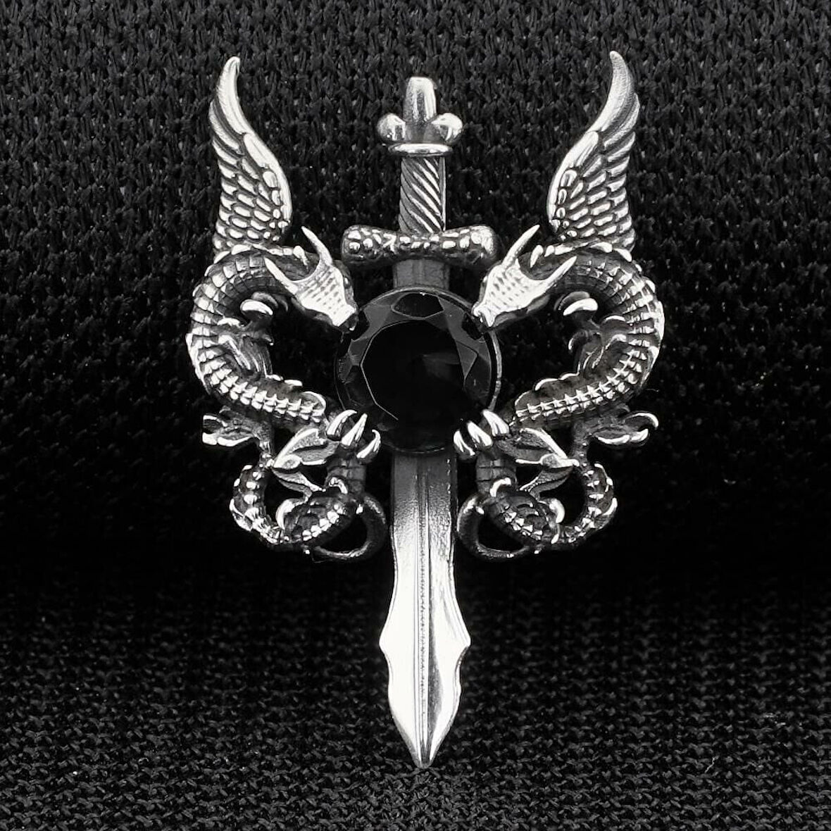 Ejderha Tasarımlı Zirkon Taşlı 925 Ayar Gümüş Erkek Kolye Ucu