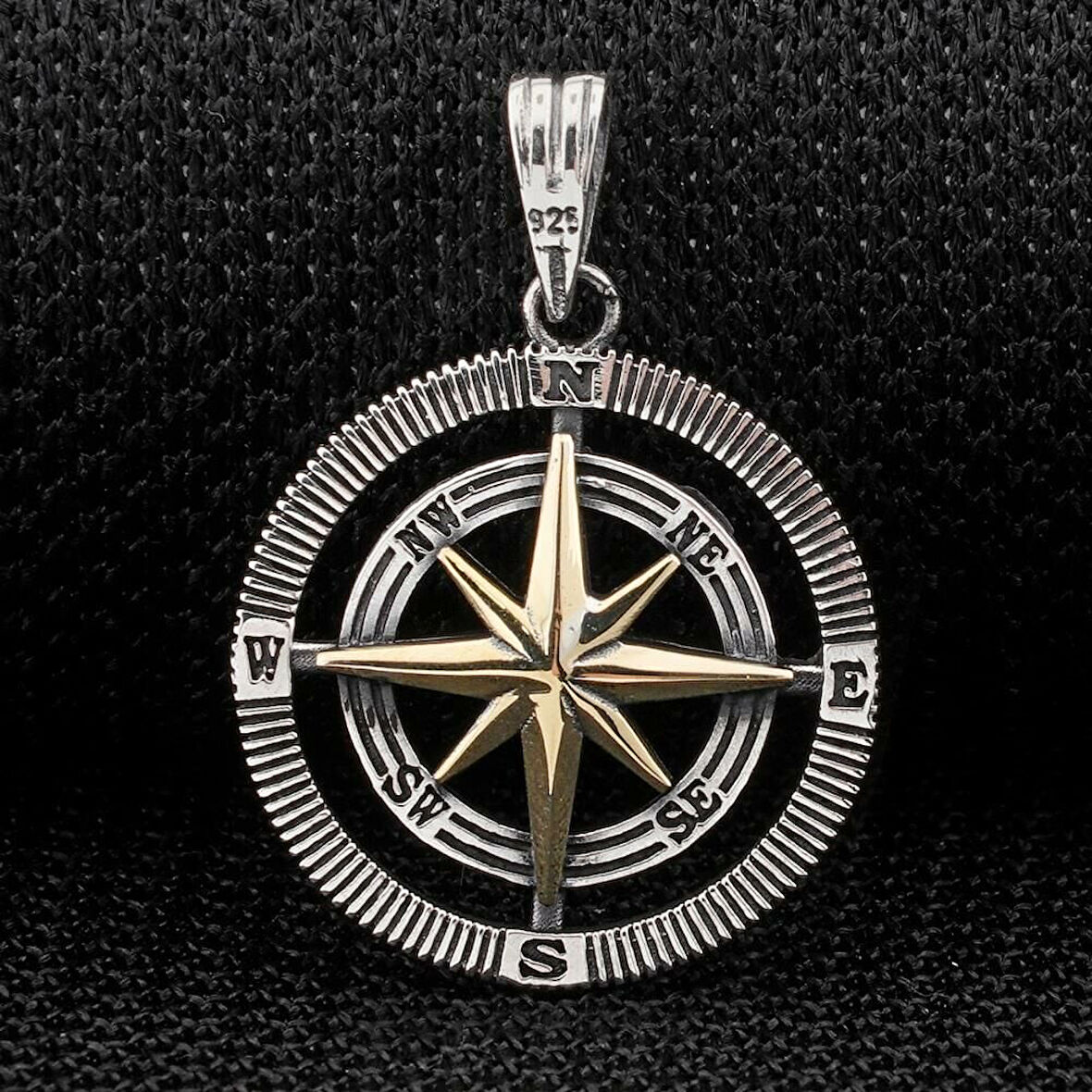 Çift Taraflı Pusula  925 Ayar Gümüş Erkek Kolye Ucu