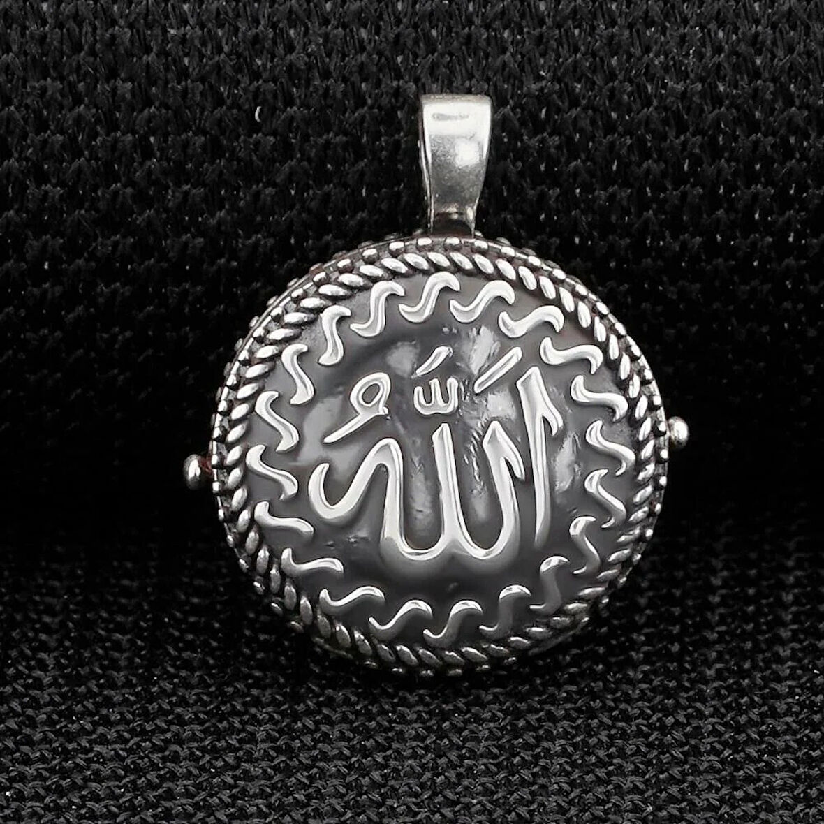 Allah Yazılı Çift Taraflı Açılabilir Cevşen 925 Ayar Gümüş Erkek Kolye Ucu