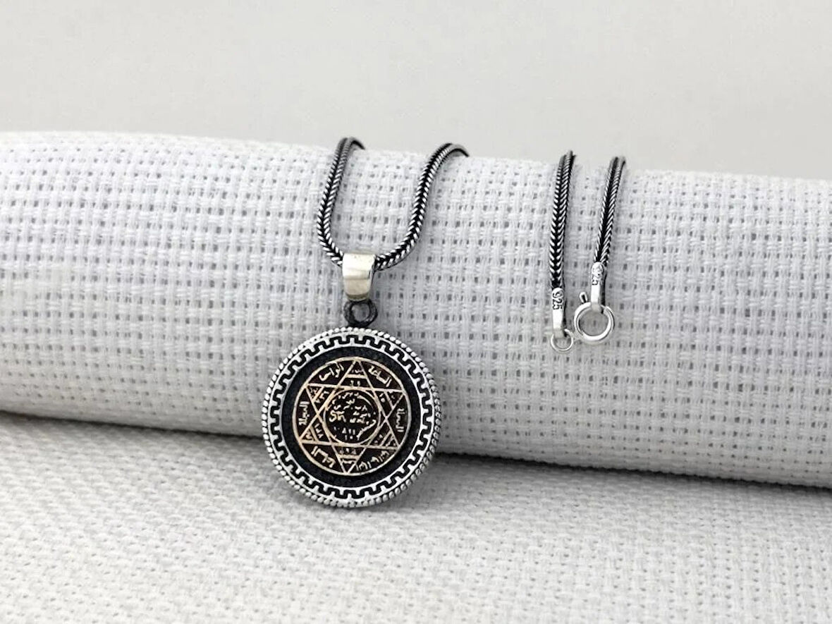 Hz Süleyman Mührü 925 Ayar Gümüş Erkek Kolye