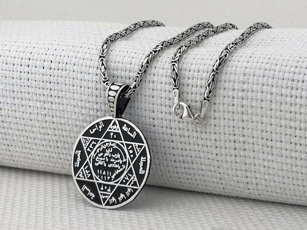 Hz Süleyman Mührü Kral Zincirli 925 Ayar Gümüş Erkek Kolye