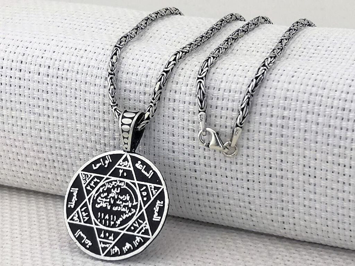 Hz Süleyman Mührü Kral Zincirli 925 Ayar Gümüş Erkek Kolye