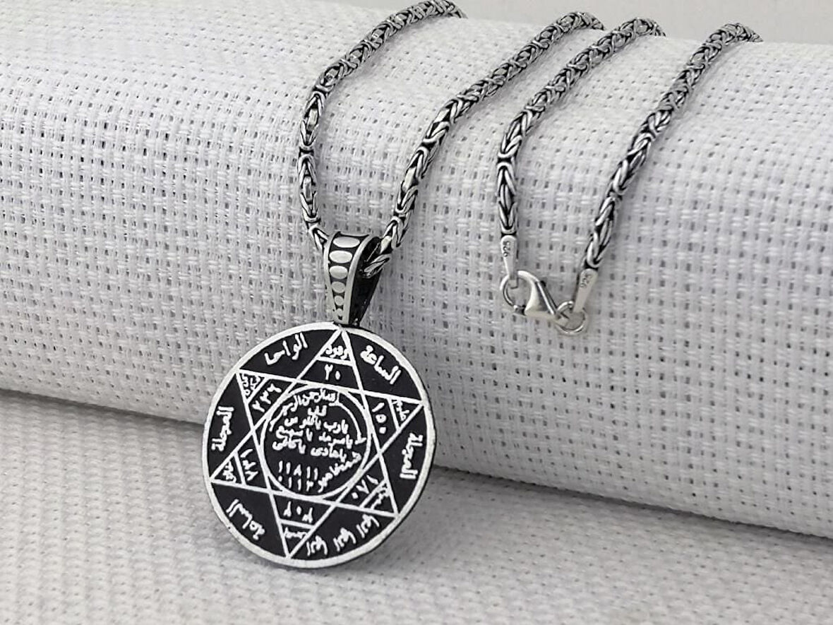 Hz Süleyman Mührü Kral Zincirli 925 Ayar Gümüş Erkek Kolye