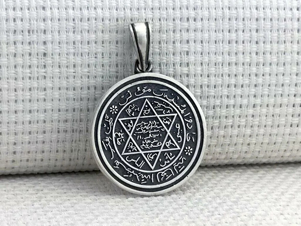 Hz Süleyman Mührü Yuvarlak 925 Ayar Gümüş Erkek Kolye Ucu